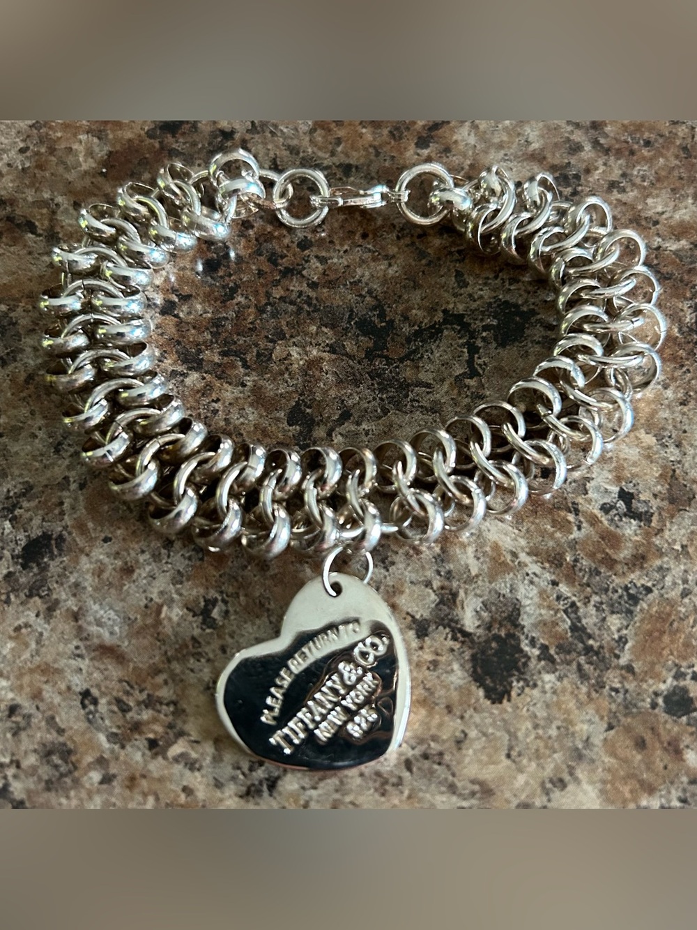 🩶Tiffany & Co. Chunky Sterling Silver Heart Tag 8”Bracelet - Silver